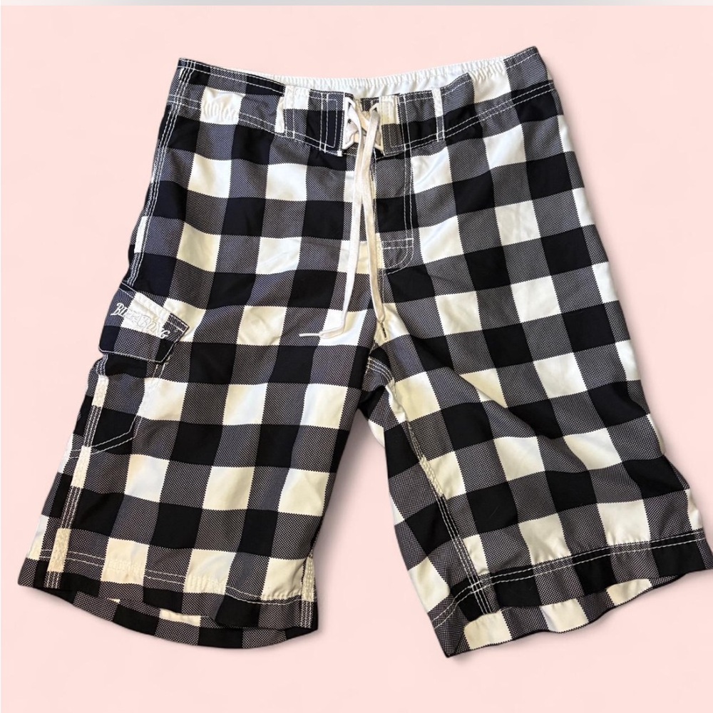 Billabong Men's Black and White Plaid Cargo Shorts